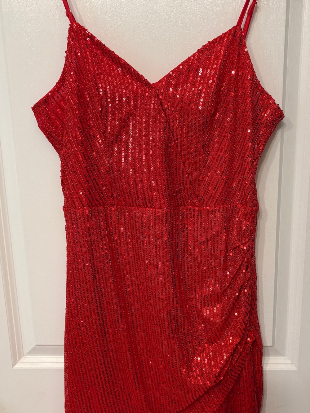Junior’s Red Sequin Spaghetti Strap Dress
